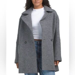 NWT Cinzia Rocca Double Breasted Pure Wool Gray Goat Womens Sz 12 Raw Edge $1135